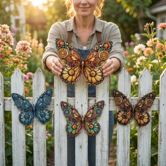 Colorful Butterfly Metal Wall Art Set – Ornate Fence Garden Decor, Gift For Butterfly Lover