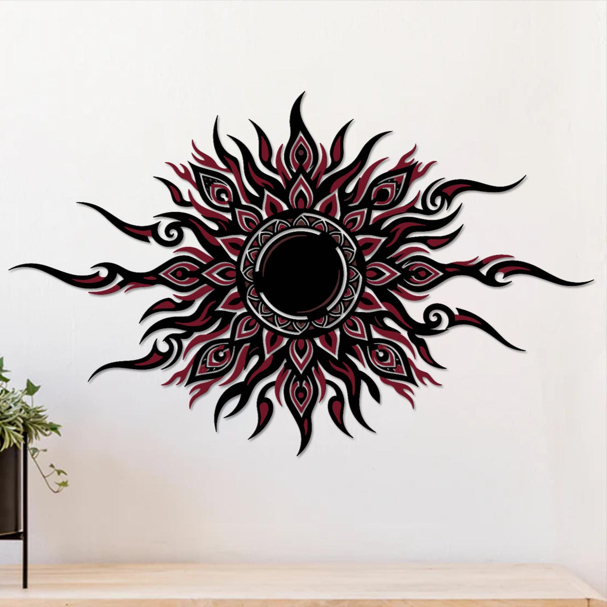 Tribal Sun Mandala Metal Wall Art – Flame Sunburst Sculpture, Gift For Boho Home