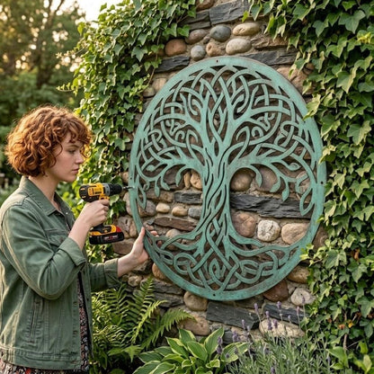 Tree Of Life Celtic Metal Wall Art – Turquoise Patina Garden Decor, Gift For Nature Lover