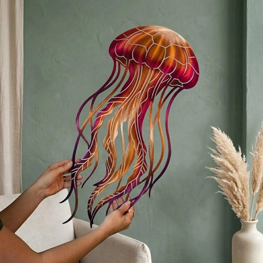Colorful Jellyfish Metal Wall Art – Ombre Coastal Sea Life Decor, Gift For Ocean Lover