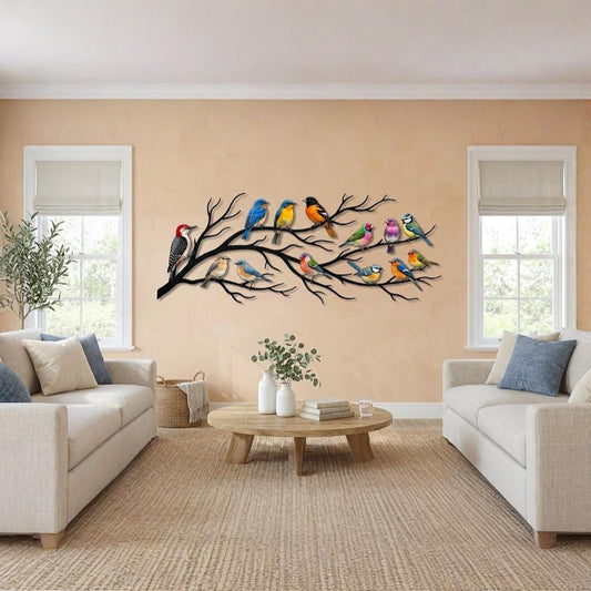Birds On Branch Metal Wall Art – Colorful Songbird Wall Decor, Gift For Bird Lover