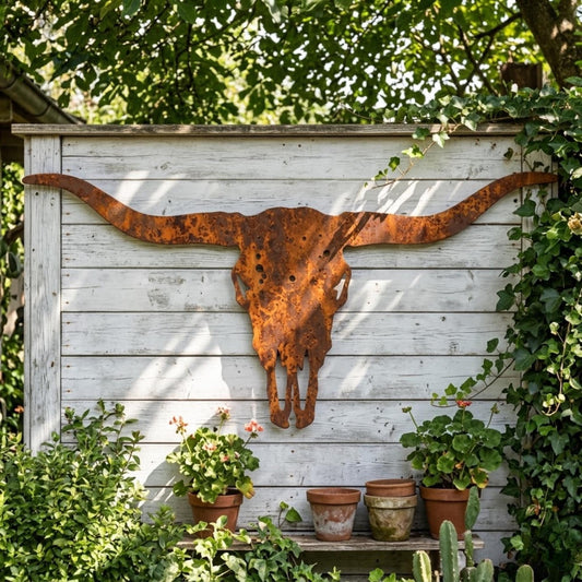 Rusted Longhorn Skull Metal Wall Art – Western Bull Horns Sign, Gift For Western Decor Lover