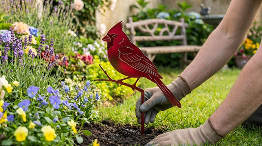Red Cardinal Metal Garden Stake – Realistic Bird Yard Art, Gift For Bird Lover