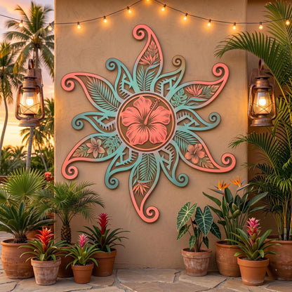 Hibiscus Flower Sun Metal Wall Art – Tropical Hawaiian Sign, Gift For Beach House Lover