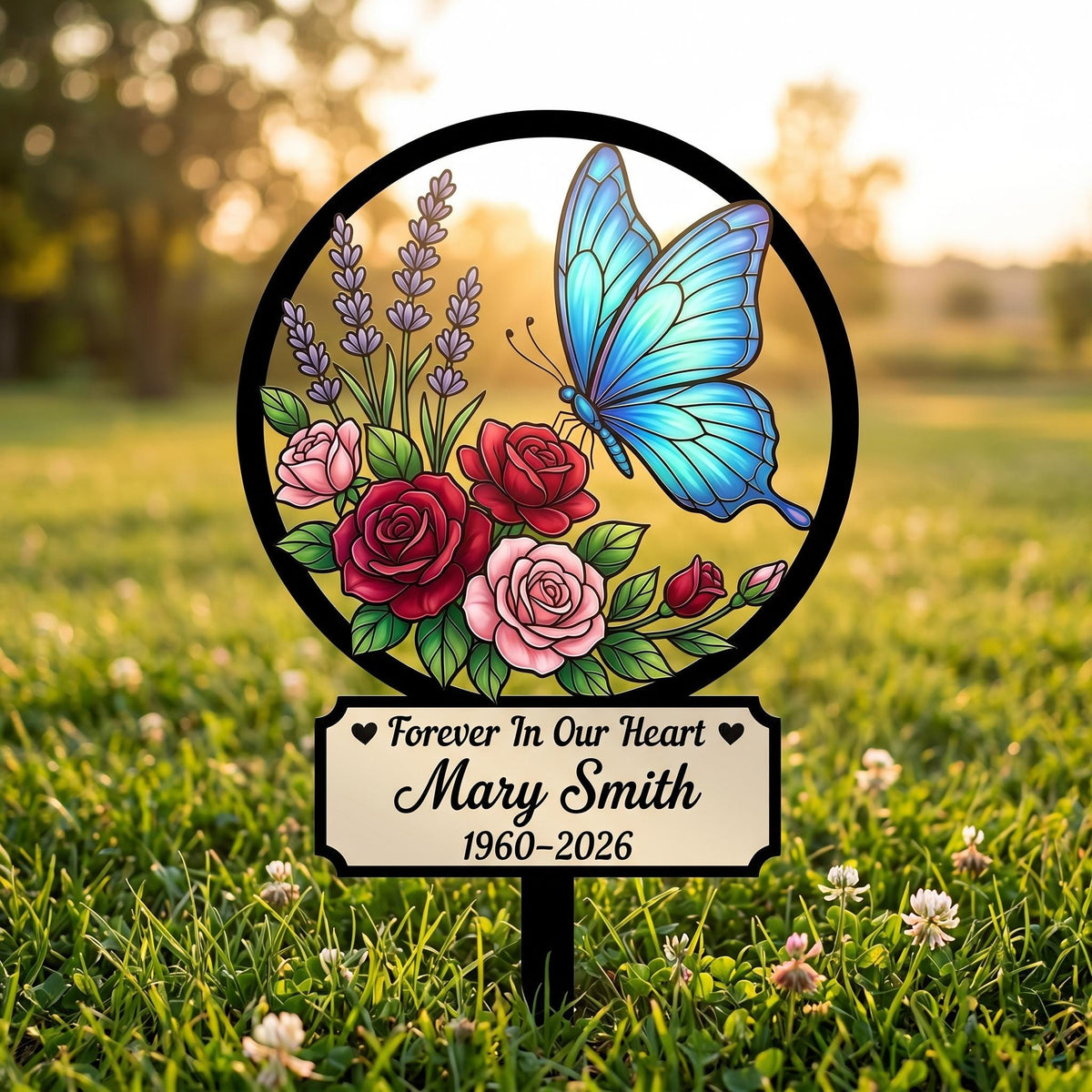 Personalized Butterfly Memorial Garden Stake – Custom Name Floral Grave Marker, Sympathy Gift For Loss Of Loved One
