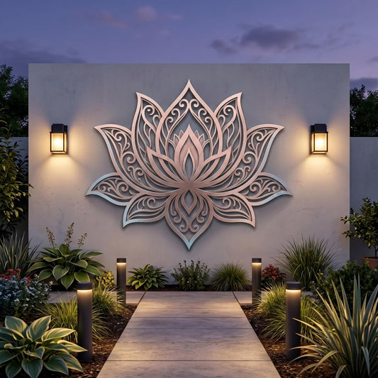 Lotus Flower Mandala Metal Wall Art – Sacred Geometry Meditation Sign, Gift For Yoga Lover