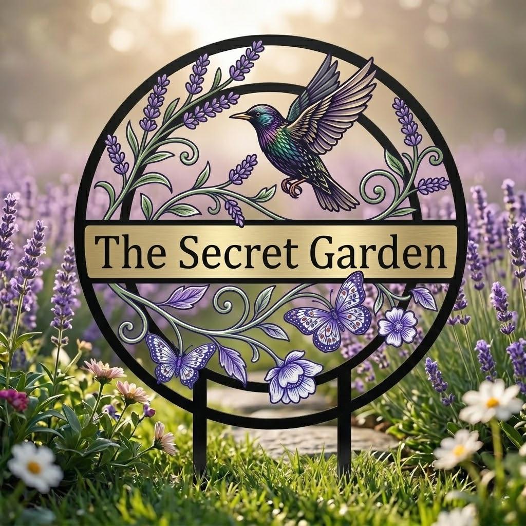 Personalized Garden Name Sign – Custom Text Bird And Butterfly Metal Art, Gift For Gardener Or Housewarming