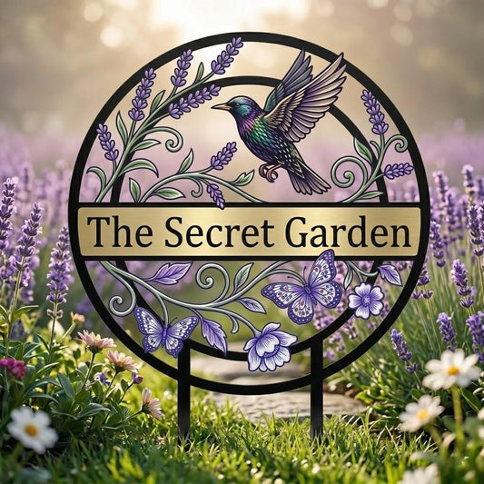 Personalized Garden Name Sign – Custom Text Bird And Butterfly Metal Art, Gift For Gardener Or Housewarming