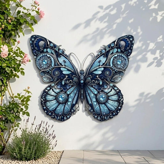 Blue Butterfly Metal Wall Art – Intricate Jeweled Wing Decor, Gift For Butterfly Lover