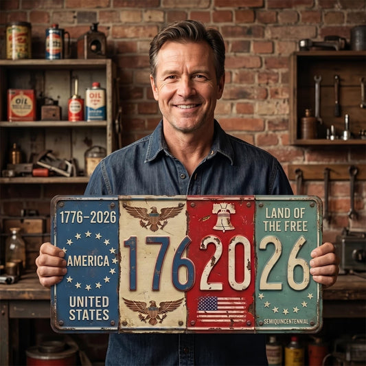 Usa 1776 To 2026 Metal License Plate Sign – Vintage Patriotic Land Of The Free Decor, Gift For Garage Or Man Cave