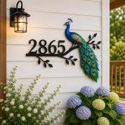 Personalized Peacock House Number Sign – Custom Address Plaque, Housewarming Gift For New Home
