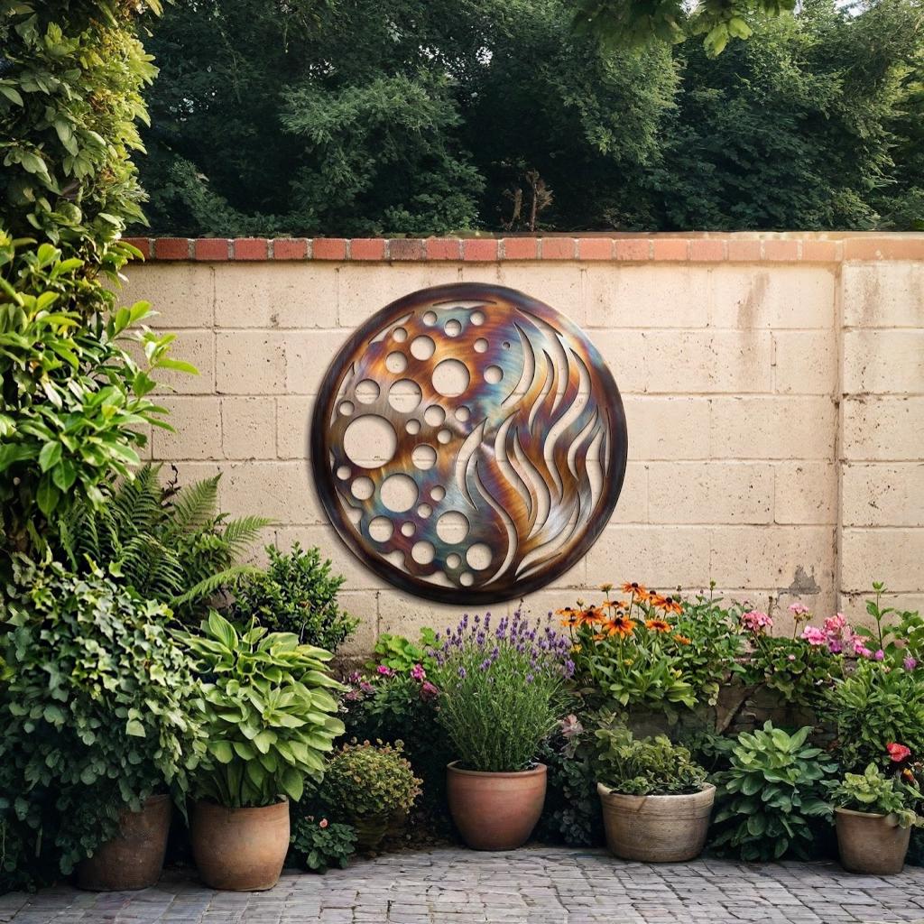 Abstract Flame Circle Metal Wall Art – Modern Fire & Bubble Sign, Gift For Contemporary Home