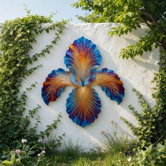 Iris Flower Metal Wall Art – Colorful Purple Bloom Garden Decor, Gift For Flower Lover Or Patio Fence