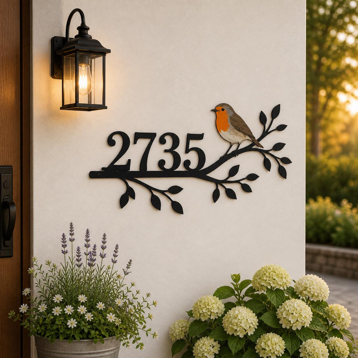 Personalized Robin Bird House Number Sign – Custom Metal Address Plaque, Gift For Bird Lover