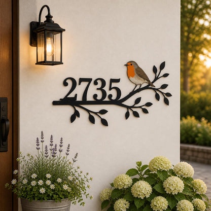 Personalized Robin Bird House Number Sign – Custom Metal Address Plaque, Gift For Bird Lover
