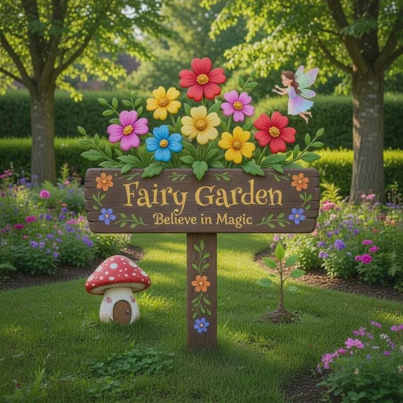 Fairy Garden Metal Sign – Believe In Magic Whimsical Floral Yard Decor