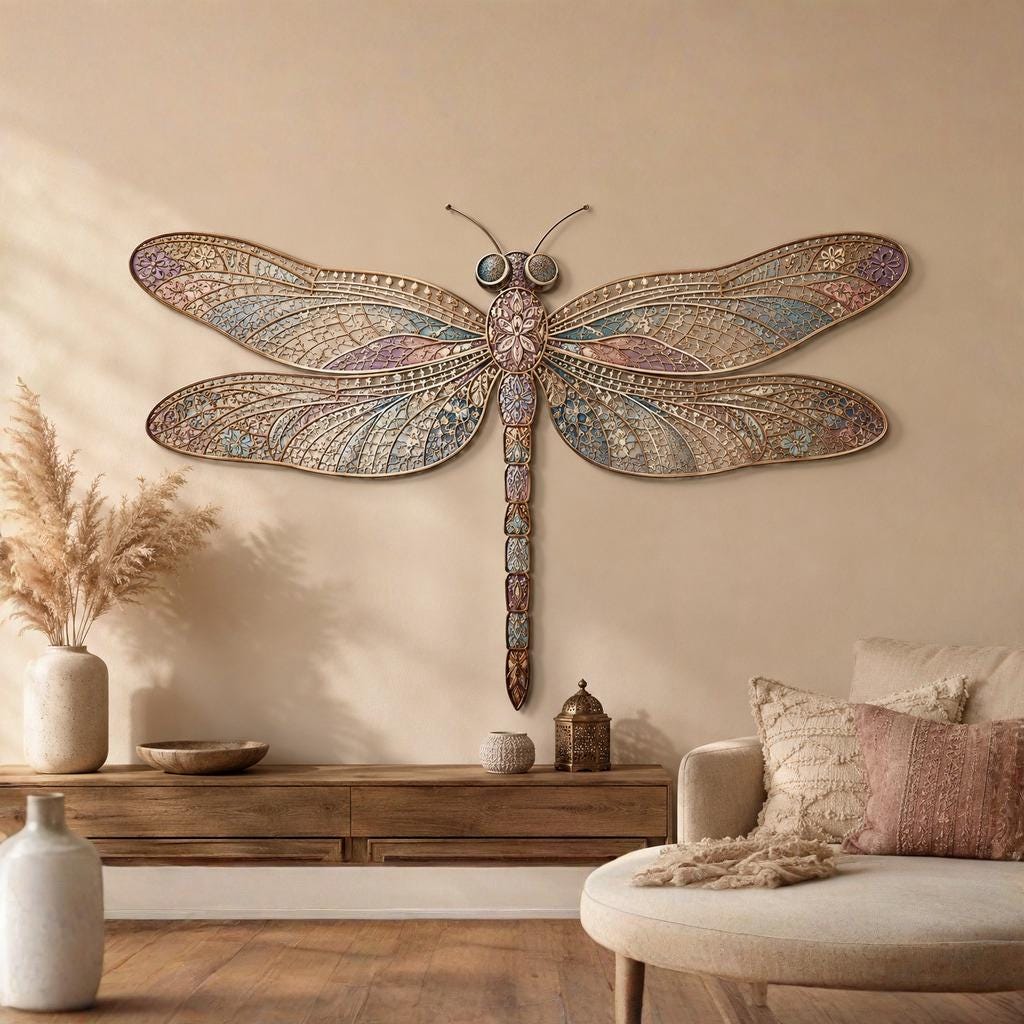 Dragonfly Metal Wall Art – Boho Filigree Insect Decor, Gift For Nature Lover Or Boho Patio