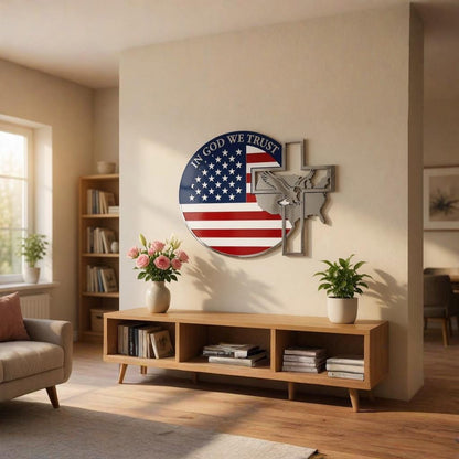 Patriotic Cross Metal Wall Art – American Flag Eagle Sign, Gift For Christian Veteran Home