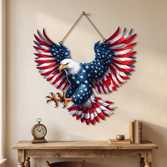American Eagle Metal Wall Art – Patriotic Flag Wings Decor, Gift For Veteran Home