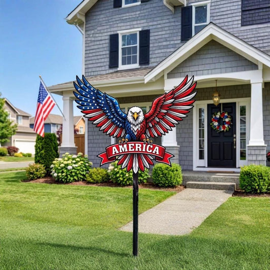 American Eagle Metal Garden Stake – Patriotic Flag Wings Yard Sign, Gift For Veteran Or Fourth Of July Lawn Decor