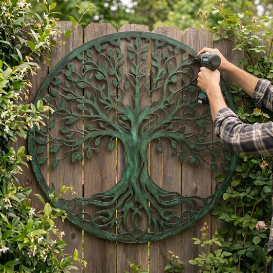 Large Round Tree Of Life Metal Wall Art – Celtic Family Garden Fence Decor