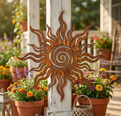Rustic Sun Spiral Metal Wall Art – Sunburst Garden Sign, Gift For Outdoor Decor Lover