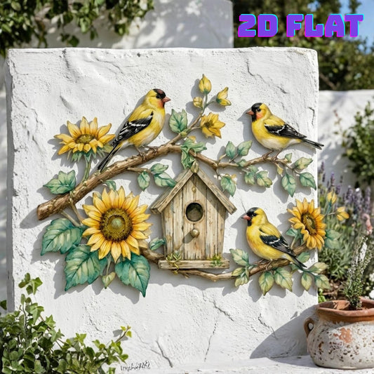 Birdhouse And Sunflower Metal Wall Art – Goldfinch Bird Garden Sign, Gift For Bird Lover Or Housewarming