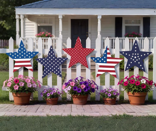 Usa Flag Star Fence Decor Set – Patriotic Porch Yard Art, Gift For Veteran