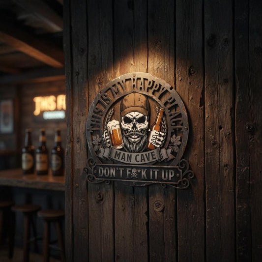Man Cave Skull Metal Sign – Funny Beer Lover Garage Decor, Gift For Him