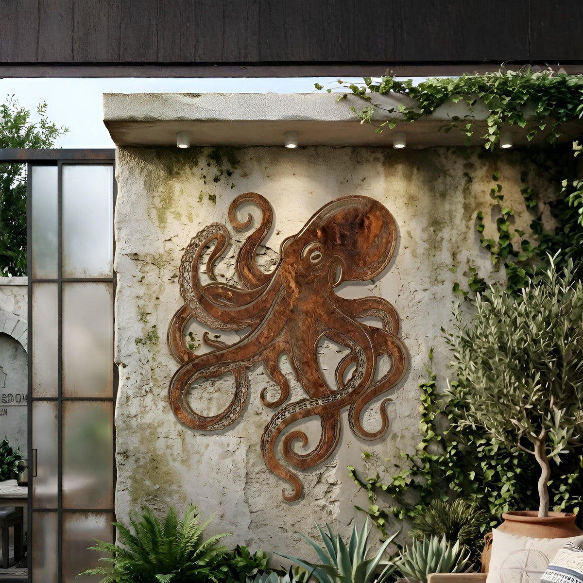 Octopus Metal Wall Art – Rustic Patina Nautical Sea Life Decor, Gift For Beach House Patio Or Garden Wall