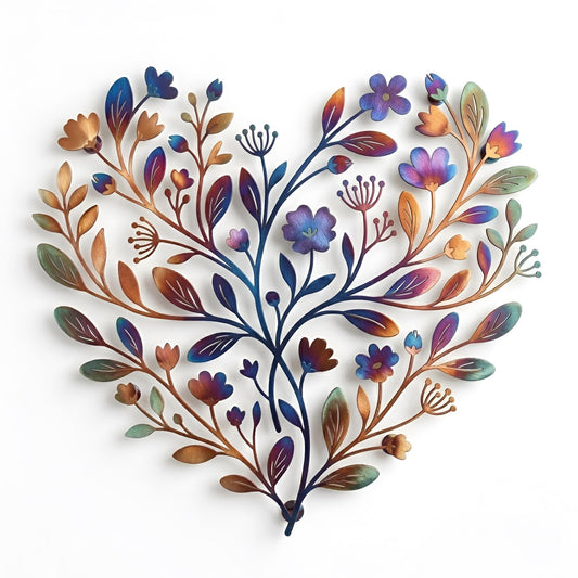 Floral Heart Metal Wall Art – Colorful Botanical Flower Decor, Gift For Living Room Or Bedroom