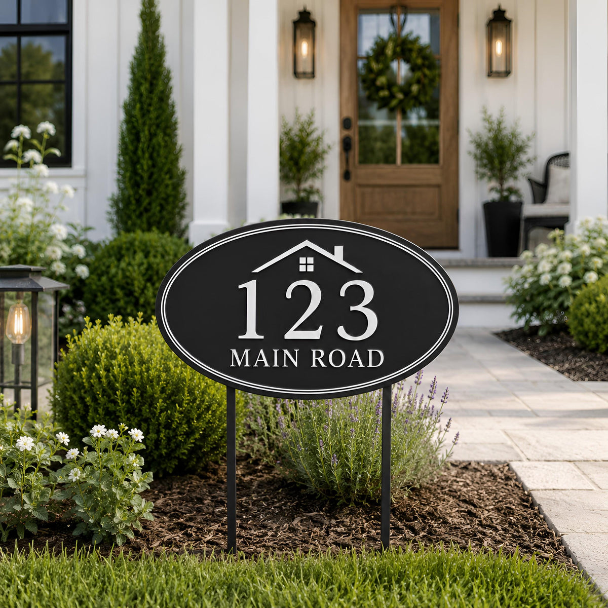 Personalized Address Sign – Custom House Number Oval Yard Plaque, Housewarming Gift For Homeowners