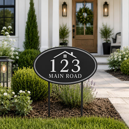 Personalized Address Sign – Custom House Number Oval Yard Plaque, Housewarming Gift For Homeowners