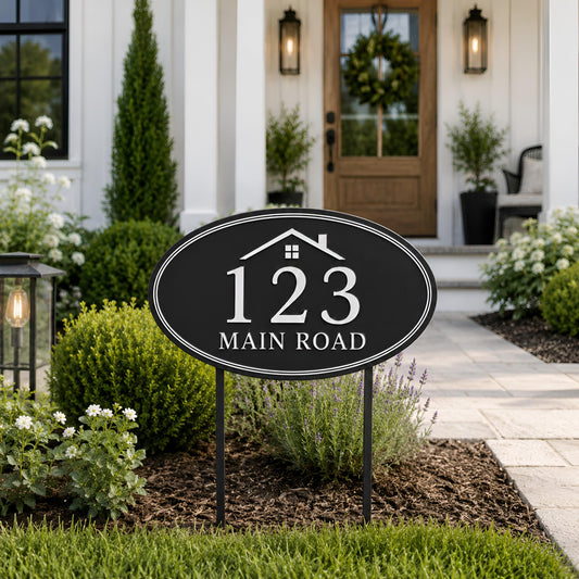 Personalized Address Sign – Custom House Number Oval Yard Plaque, Housewarming Gift For Homeowners