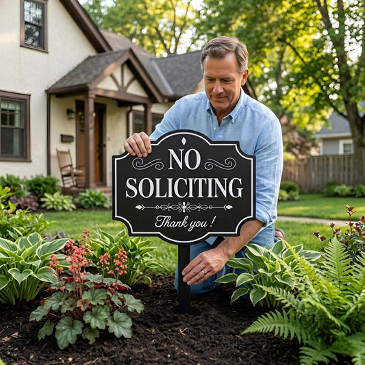 No Soliciting Metal Yard Sign – Decorative Front Porch Lawn Stake, Gift For Homeowners