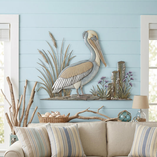Coastal Pelican Metal Wall Art – Dock Post Beach Sign, Gift For Beach House Decor