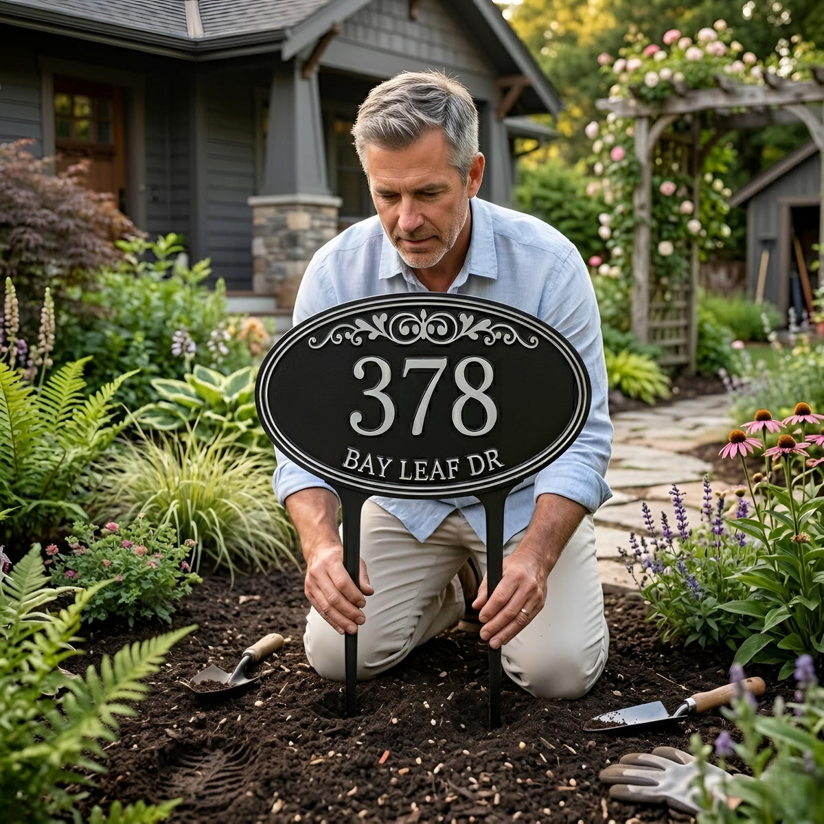 Personalized House Number Sign – Custom Address Yard Stake Plaque, Housewarming Gift