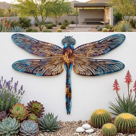 Colorful Iridescent Dragonfly Metal Wall Art – Desert Garden Decor, Gift For Nature Lover
