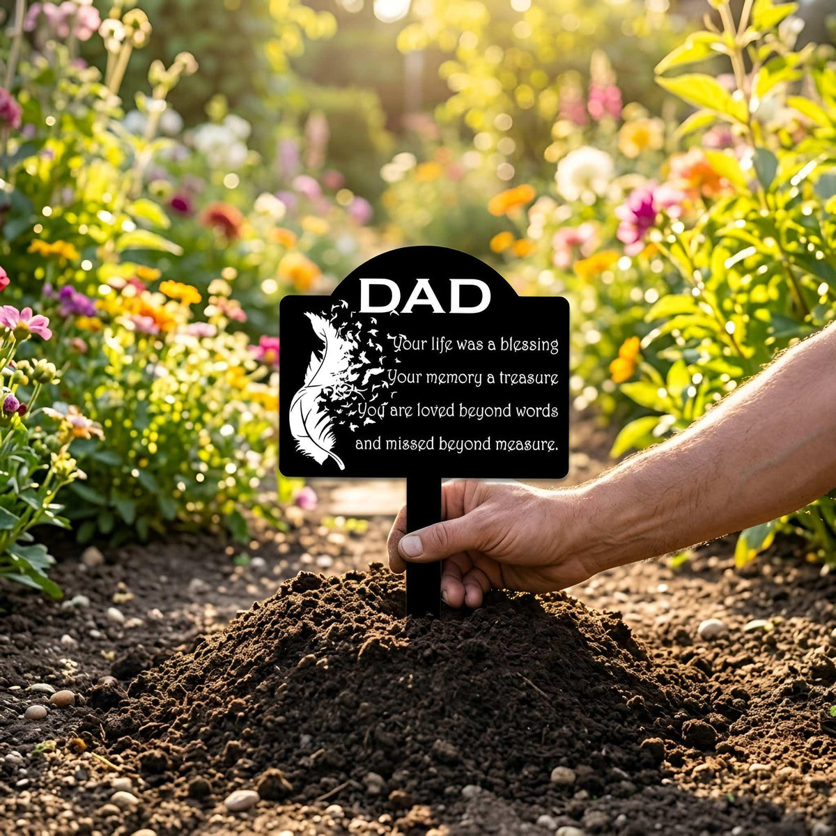 Personalized Dad Memorial Garden Stake – Custom Feather Sympathy Sign, Gift For Loss Of Father