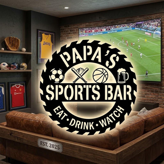 Personalized Sports Bar Led Metal Sign – Custom Name Eat Drink Watch Wall Light, Gift For Man Cave Or Dad
