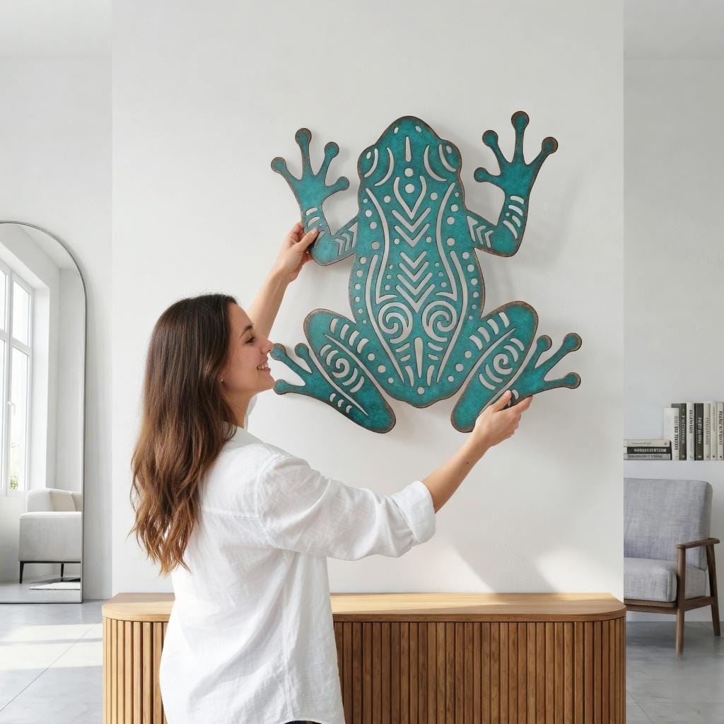 Boho Tribal Frog Metal Wall Art – Teal Patina Animal Silhouette Decor, Gift For Nature Or Farmhouse Home