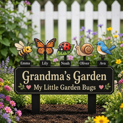 Personalized Grandma's Garden Metal Sign – Custom Grandkids Name Garden Bug Stake, Gift For Grandma