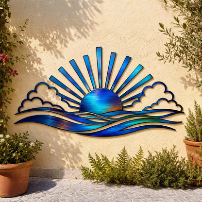 Coastal Sunrise Metal Wall Art – Ocean Wave Sign, Gift For Beach House