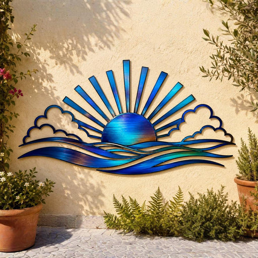 Coastal Sunrise Metal Wall Art – Ocean Wave Sign, Gift For Beach House