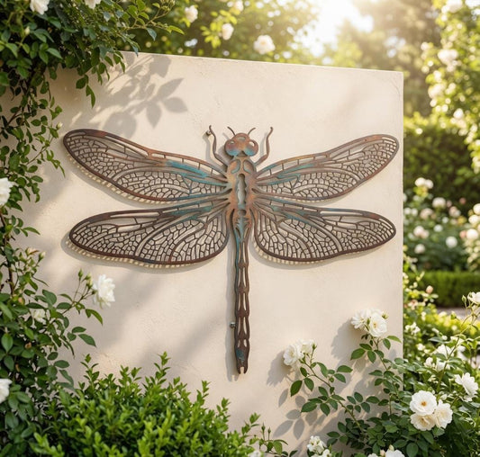 Dragonfly Metal Wall Art – Large Rustic Patina Garden Decor, Gift For Outdoor Patio Or Indoor Home Wall