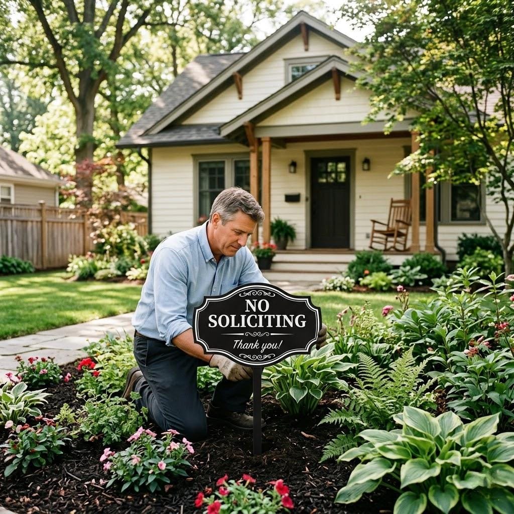 No Soliciting Metal Yard Sign – Black Ornate Lawn Stake, Gift For New Homeowner