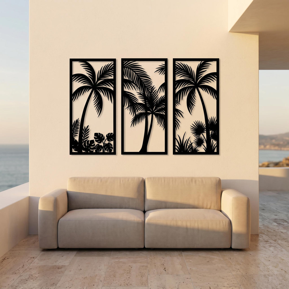 Large Palm Tree Metal Wall Art, Modern Tropical Sculpture, Black Minimalist Beach House Resort Sculpture, Oversized Metal Art
