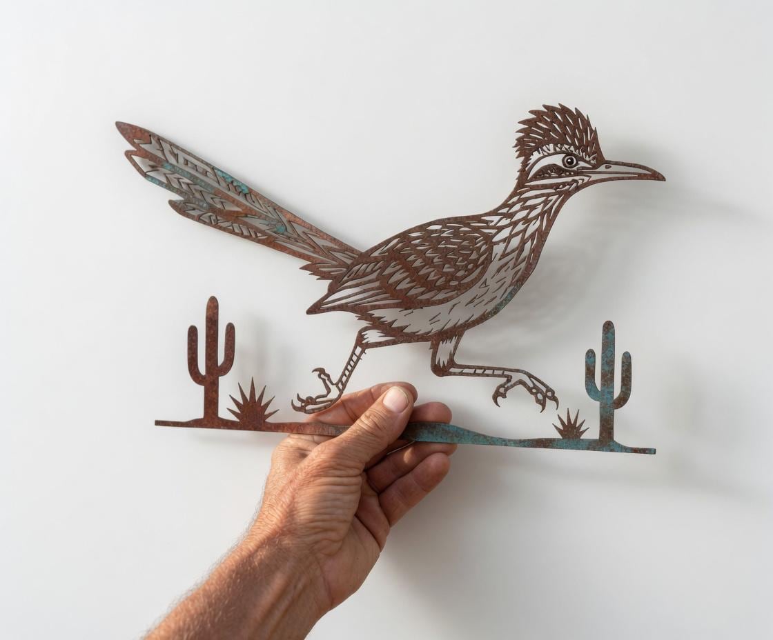 Roadrunner Metal Wall Sign – Southwestern Desert Cactus Decor, Gift For Bird Lover
