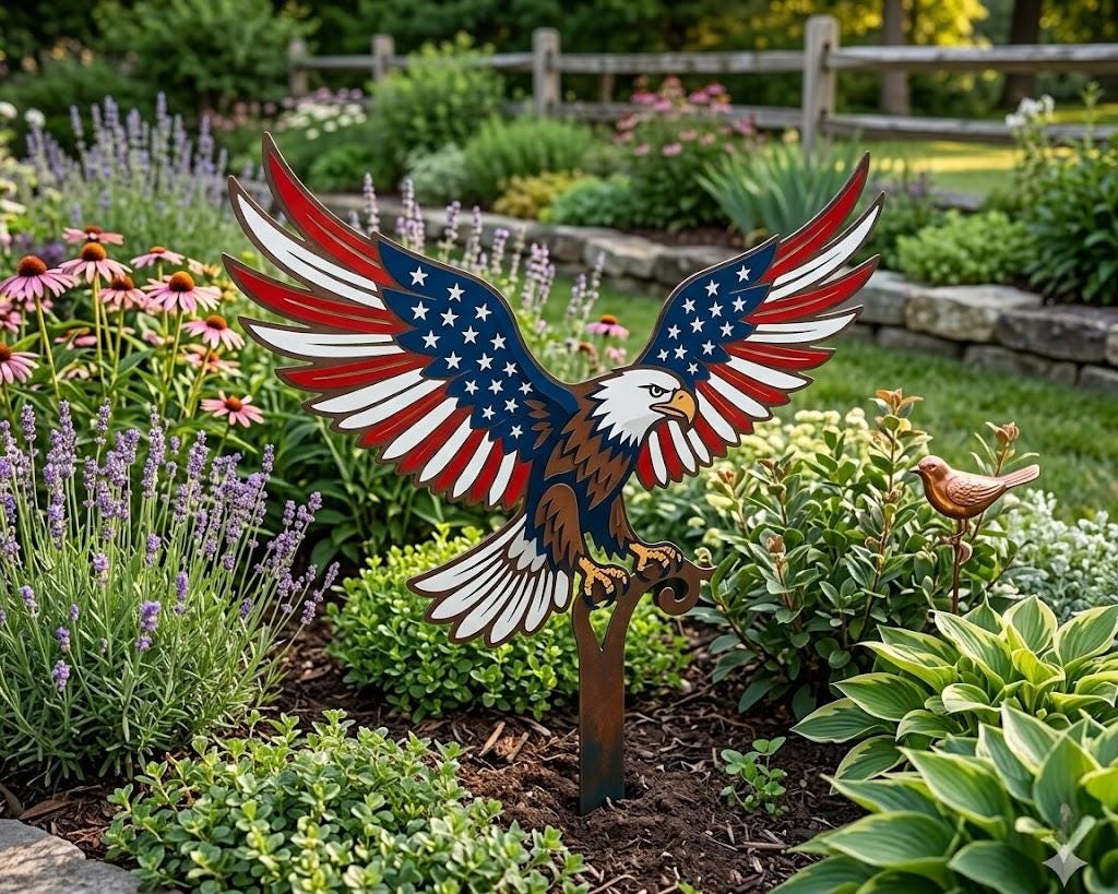 Patriotic Eagle Garden Stake – American Flag Metal Yard Art, Independence Day Gift For Veteran