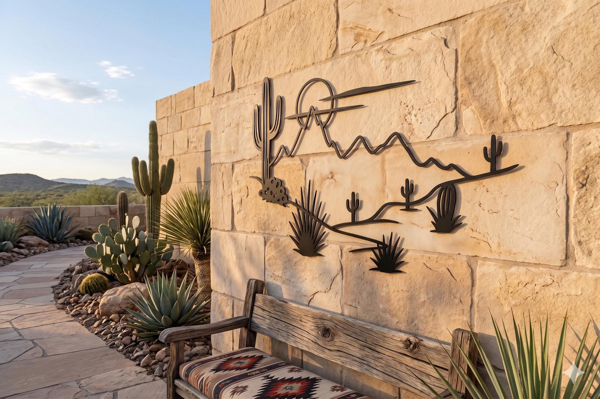 Large Metal Desert Wall Art, Saguaro Cactus Metal Wall Decor, Southwestern Landscape Silhouette, Minimalist Mountain Sign, Housewarming Gift
